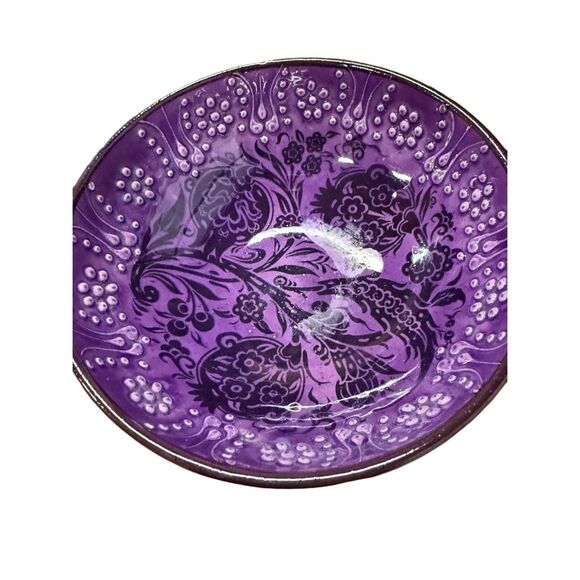 Handmade Ceramic Bowls - Set of 2 Hand painted Turkish Pottery Purple Black - Picture 4 of 12